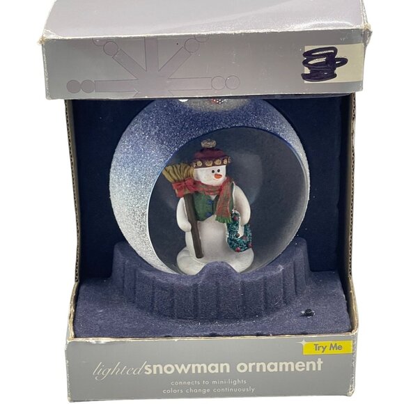 Christmas lighted snowman ornament frosted bulb wreath plug into lights READ new - Picture 1 of 7